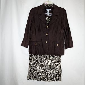 Sag Harbor Women's Brown Linen Blend Skirt Suit Set Size 12